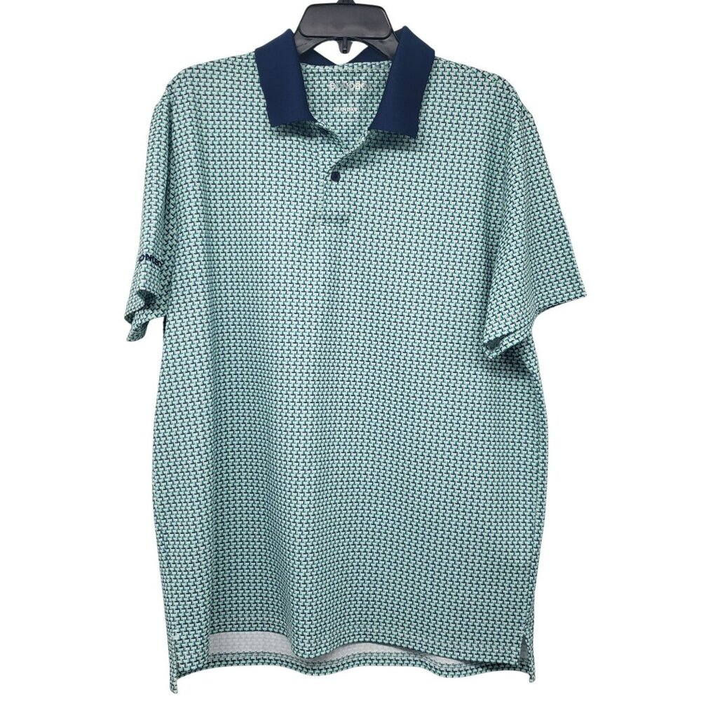 Bonobos Golf Polo Shirt Sailboat Print Teal Blue White Mens L Standard Fit